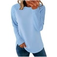 thumbnail image 1 of FAIWAD Long Sleeve Shirts for Women Trendy Patchwork Crew Neck Tunic Tops Loose Casual Work Blouses, 1 of 9