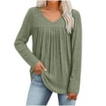 thumbnail image 1 of FAIWAD Long Sleeve Shirts for Women V Neck Pleated Casual Tunic Top Trendy Lightweight Knit Sweaters, 1 of 9