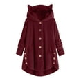 thumbnail image 1 of FAIWAD Long Sleeve Solid Color Button Down Fleece Hooded Coats Plus Size Soft Comfy Fleece Top Coat, 1 of 4