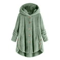 thumbnail image 1 of FAIWAD Long Sleeve Solid Color Button Down Fleece Hooded Coats Plus Size Soft Comfy Fleece Top Coat, 1 of 7
