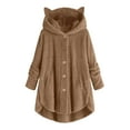 thumbnail image 1 of FAIWAD Long Sleeve Solid Color Button Down Fleece Hooded Coats Plus Size Soft Comfy Fleece Top Coat, 1 of 4
