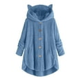 thumbnail image 1 of FAIWAD Long Sleeve Solid Color Button Down Fleece Hooded Coats Plus Size Soft Comfy Fleece Top Coat, 1 of 4