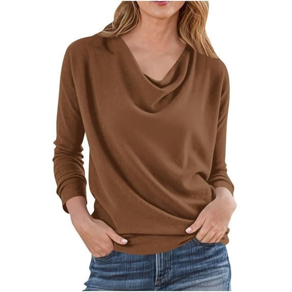 FAIWAD Long Sleeve Tops for Women Cowl Neck Ruched Casual Blouses Trendy Dressy Office Clothes