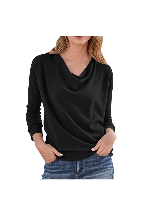 Long Sleeve Tops for Women Cowl Neck Ruched Casual Blouses Trendy Dressy Office Clothes