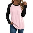 thumbnail image 1 of FAIWAD Long Sleeve Tops for Women Crew Neck Color Block Raglan Sleeve T-Shirts Casual Loose Classic Blouses, 1 of 6