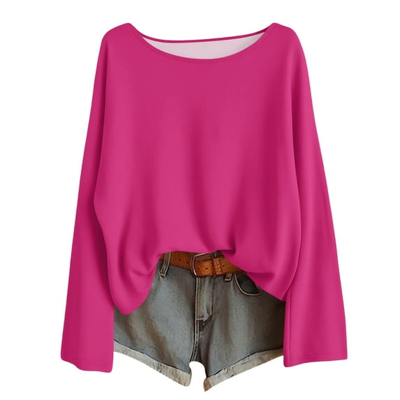 FAIWAD Long Sleeve Tops for Women Loose Scoop Neck Oversized Tshirts Casual Workout Tee Shirts