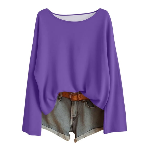 FAIWAD Long Sleeve Tops for Women Loose Scoop Neck Oversized Tshirts Casual Workout Tee Shirts