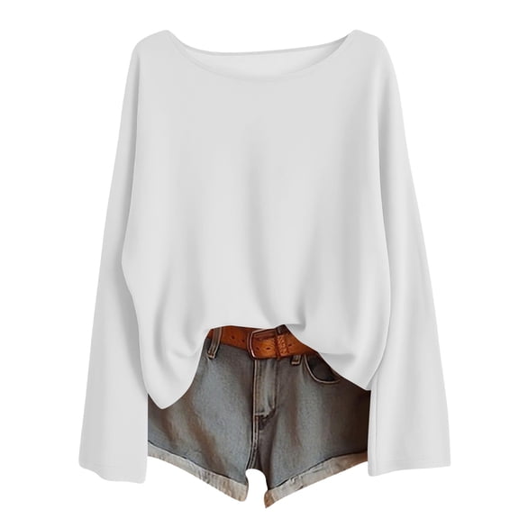 FAIWAD Long Sleeve Tops for Women Loose Scoop Neck Oversized Tshirts Casual Workout Tee Shirts