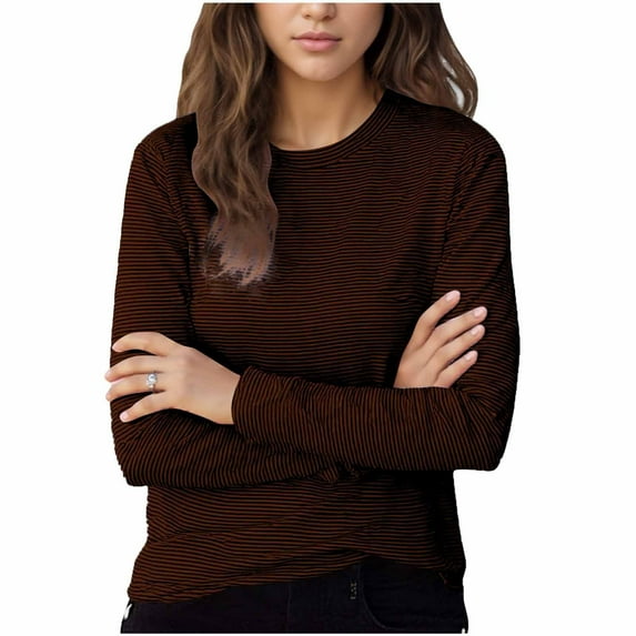 FAIWAD Long Sleeve Tops for Women Striped Crew Neck Classic Loose T-Shirts Casual Lightweight Pullover