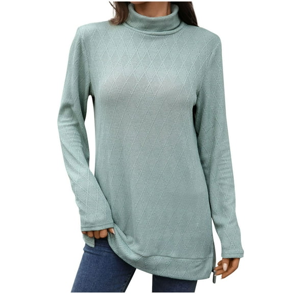 FAIWAD Long Sleeve Tops for Women Turtleneck Dressy Casual Knitted Pullover Sweaters Trendy Plain Side Split Clothes