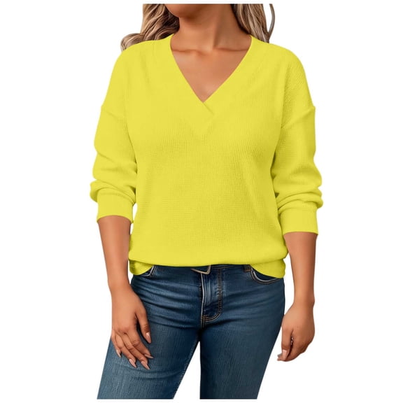 FAIWAD Long Sleeve Tops for Women V Neck Casual Loose Lightweight Pullover Fall Winter Knit Clothes