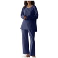 thumbnail image 1 of FAIWAD Lounge Pajamas Set for Women Spring Summer Long Sleeved Tops and Wide Leg Slacks Comfy Loungewear Set, 1 of 5