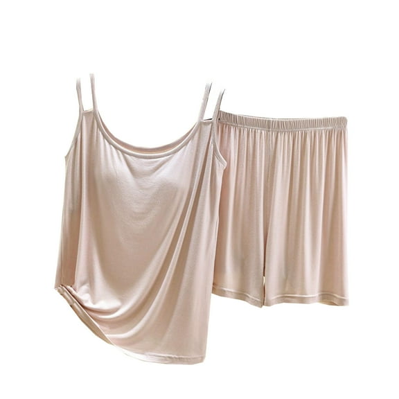 FAIWAD Loungewear Sets for Women 2 Piece Summer Sleeveless Tank Tops with Bulit in Bra and Elastic Waisted Shorts