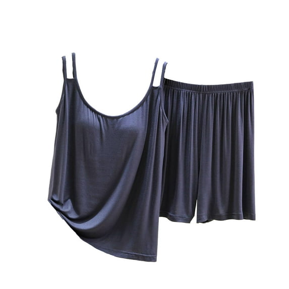 FAIWAD Loungewear Sets for Women 2 Piece Summer Sleeveless Tank Tops with Bulit in Bra and Elastic Waisted Shorts