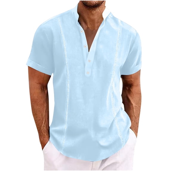 FAIWAD Man Short Sleeve Spring T-Shirt Lapel Button Trendy Tops V-Neck Casual Summer Beach Tops