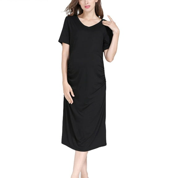 FAIWAD Maternity Dress for Women Short Sleeve Casual Ruched V Neck Soft Nursing Pregnancy Party Cocktail Dresses