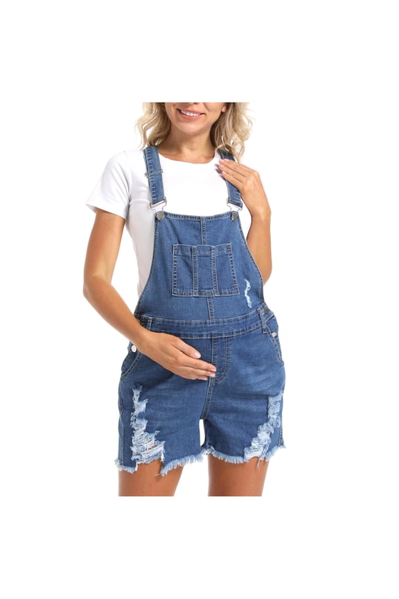 Maternity Overalls Denim Shorts Adjustable Buckle Straps Bib Loose Rompers Short Jean for Pregnancy