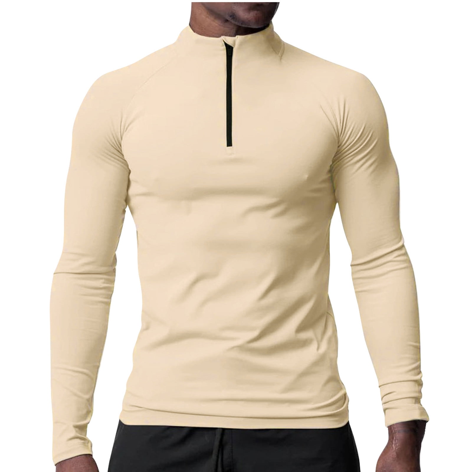 FAIWAD Men Quarter Zip Tight Tops Long Sleeve Athletic Workout