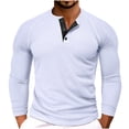 thumbnail image 1 of FAIWAD Men Solid Color Long Sleeve Shirts Slim Stretch Button Crew Neck T-Shirt Sports Workout Lightweight Tops, 1 of 8