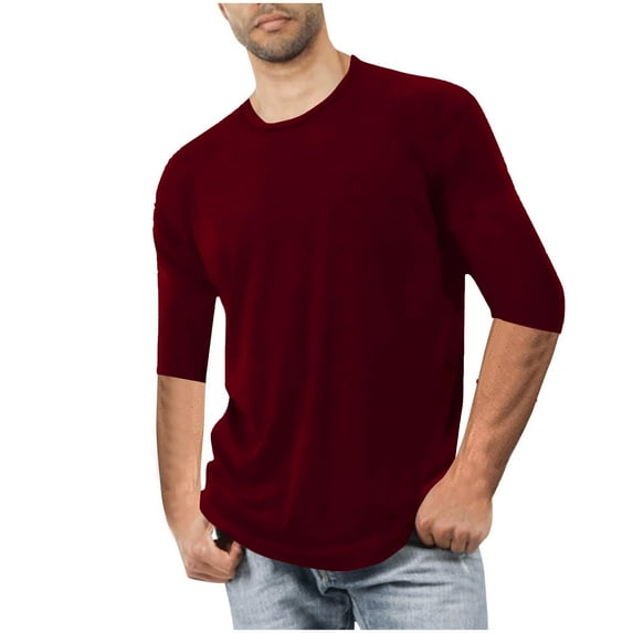 FAIWAD Men's 3/4 Sleeve T-Shirt Casual Crewneck Solid Color Tops Big and Tall Sport Workout Clothes