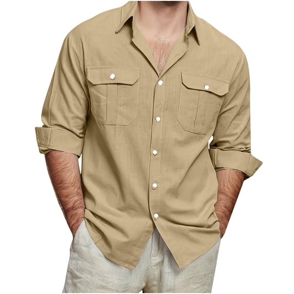 FAIWAD Men's Casual Button Down Shirt Long Sleeve Solid Color Dress Shirt Breathable Comfy Beach Daily Wedding Tops