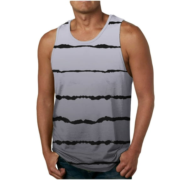 FAIWAD Men's Casual Tank Tops Gradient Striped Print Casual Beach Tops Summer Loose Sleeveless Sport Vest