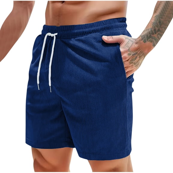 FAIWAD Men's Corduroy Shorts Casual Elastic Waist Drawstring Lightweight Summer Beach Shorts