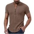 thumbnail image 1 of FAIWAD Men's Cotton Linen Tops Casual Short Sleeve Button Up Pullover Tops Slim Lightweight Tee Blouse, 1 of 5