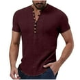 thumbnail image 1 of FAIWAD Men's Cotton Linen Tops Casual Short Sleeve Button Up Pullover Tops Slim Lightweight Tee Blouse, 1 of 6