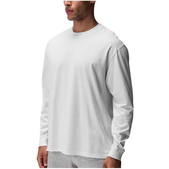 FAIWAD Men's Long Sleeve Cotton Tops Solid Color Round Neck Tees Classic Casual T-Shirt Lightweight Sweatshirt