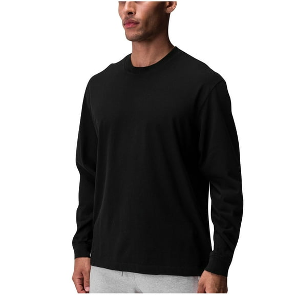 FAIWAD Men's Long Sleeve Cotton Tops Solid Color Round Neck Tees Classic Casual T-Shirt Lightweight Sweatshirt