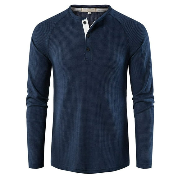 FAIWAD Men's Long Sleeve Shirts Casual Round Neck Slim Stretch Pullover Tops Trendy Lightweigh Button Blouse Tee