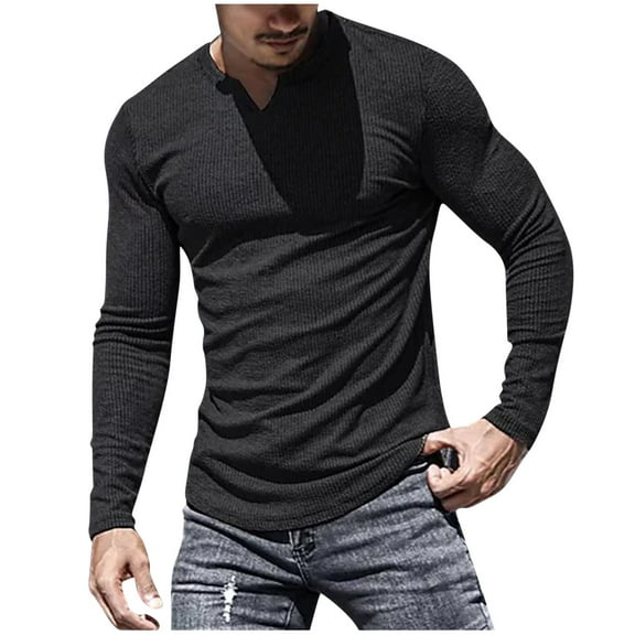 FAIWAD Men's Slim Stretch Shirts Long Sleeve V Neck Stylish T-Shirts Casual Comfy Breathable Blouse Tops