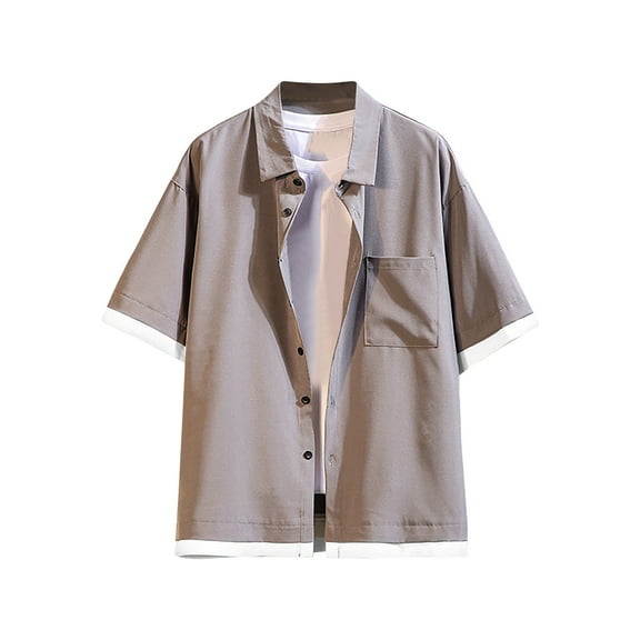 FAIWAD Men's Solid Color Shirts Half Sleeve Lapel Button Down T Shirt with Pocket Casual Beach Party Tops