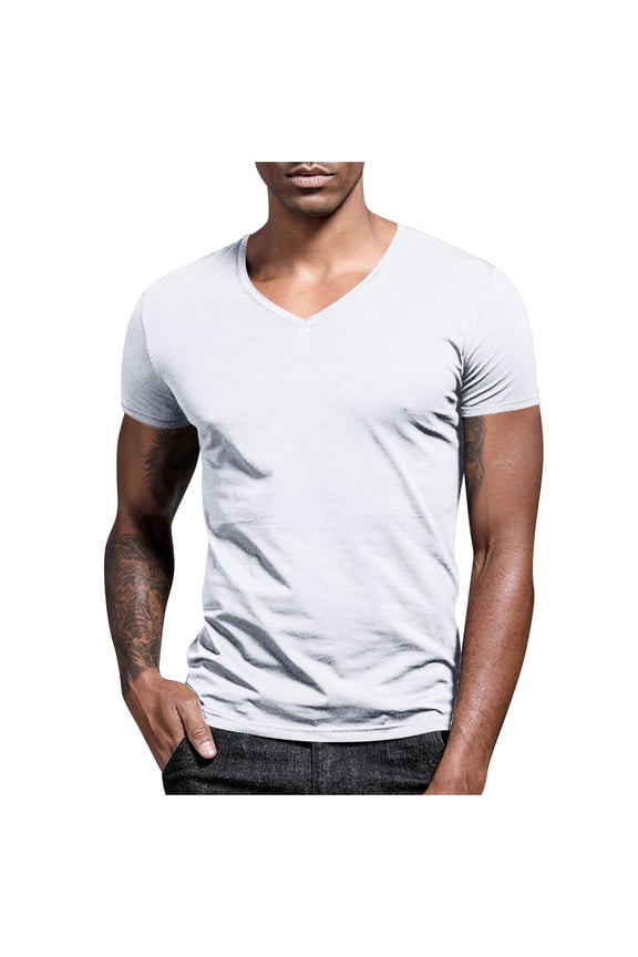 Men’s V Neck Shirts Casual Short Sleeve Muscle Gym Athletic T Shirt Summer Workout Lightweight Tops