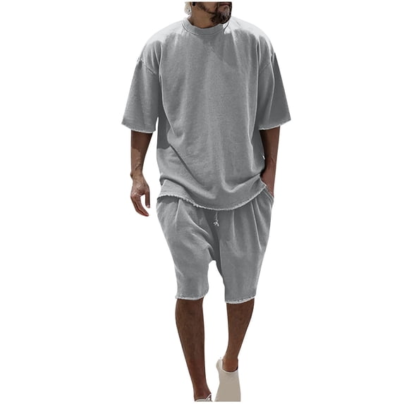 FAIWAD Mens 2 Piece Summer Tracksuits Short Sleeve Drop Shoulder Tops and Loose Shorts Casual Athletic Outfits