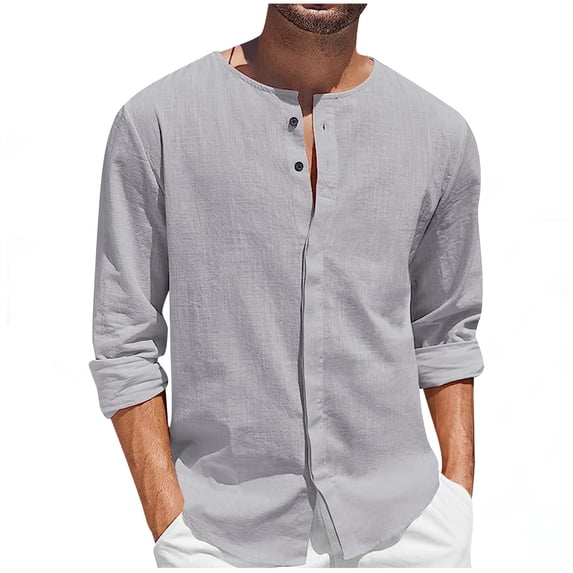 FAIWAD Mens Button Down Shirt Linen Cotton Shirts Casual Long Sleeve Lightweight Beach Plain Tops