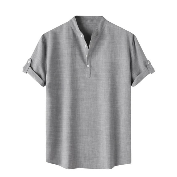 FAIWAD Mens Button Up Shirts Casual V Neck Short Sleeve Blouse Casual Loose Office Work Tunic Tops