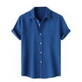thumbnail image 1 of FAIWAD Mens Button Up Shirts Casual V Neck Short Sleeve Blouse Casual Loose Office Work Tunic Tops, 1 of 9