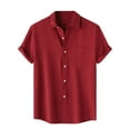 thumbnail image 1 of FAIWAD Mens Button Up Shirts Casual V Neck Short Sleeve Blouse Casual Loose Office Work Tunic Tops, 1 of 9