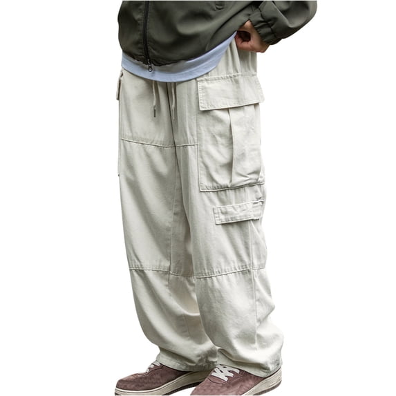 FAIWAD Mens Cargo Pants Casual Drawstring Joggers Wide Leg Lightweight Loose Outdoor Streetwear Trousers