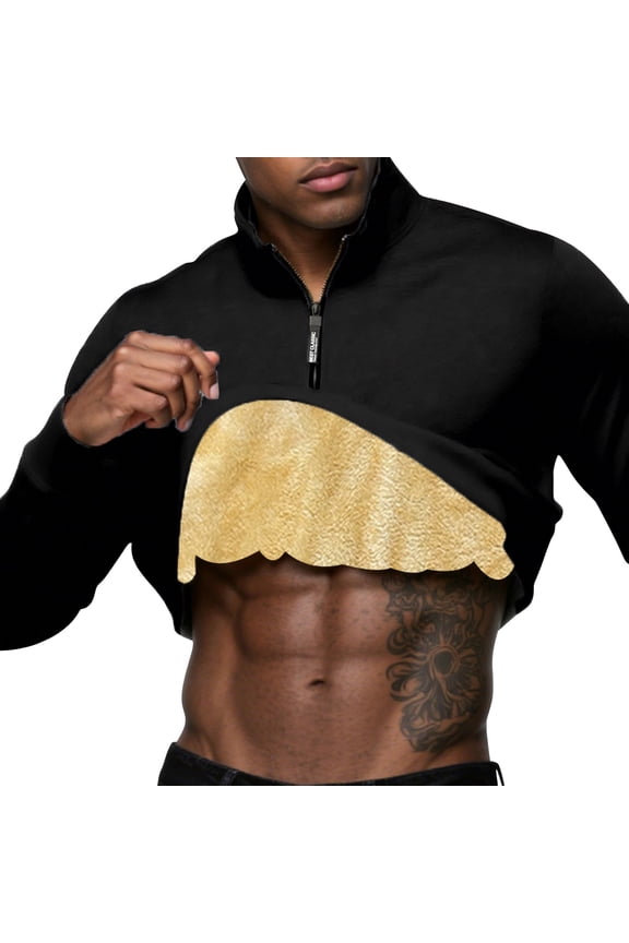 Mens Fleece Lined Sweatshirts Long Sleeve Zip Stand Collar Pullover Fall Winter Warm Thick Thermal Athletic Tops