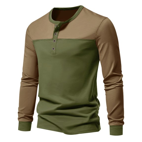 FAIWAD Mens Retro Colorblock Long Sleeve Button-Front Tops Casual Round Neck Loose Shirt