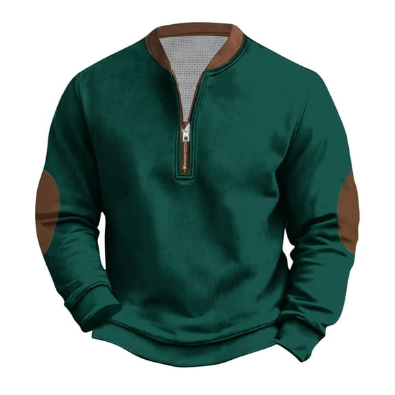 FAIWAD Mens Retro Patchwork Sweatshirts Casual Long Sleeve Zip Pullover Big and Tall Streetwear Clothing