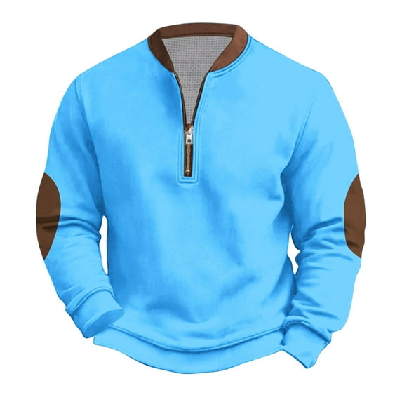 FAIWAD Mens Retro Patchwork Sweatshirts Casual Long Sleeve Zip Pullover Big and Tall Streetwear Clothing