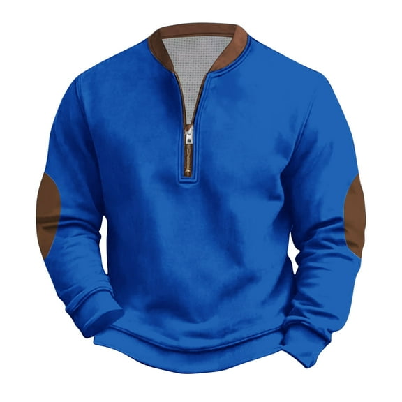 FAIWAD Mens Retro Patchwork Sweatshirts Casual Long Sleeve Zip Pullover Big and Tall Streetwear Clothing