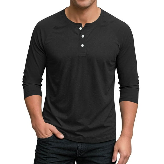 FAIWAD Mens Shirts 3/4 Sleeve Button Lightweight Shirts Casual Comfy Workout Athletic Daily T-Shirts