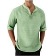thumbnail image 1 of FAIWAD Mens Shirts Casual 3/4 SleeveButton Up Casual Stylish T-Shirt Lightweight Beach Yoga Plain Tops, 1 of 8