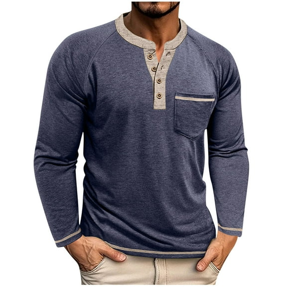 FAIWAD Mens Shirts Casual Long Sleeve Crewneck Button Pullover Tops with Pockets Lightweight Stretch Workout Tshirts