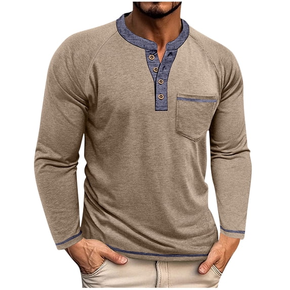 FAIWAD Mens Shirts Casual Long Sleeve Crewneck Button Pullover Tops with Pockets Lightweight Stretch Workout Tshirts